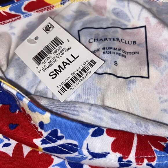 Charter Club Women's Primrose Yellow Combo Cotton Floral Boat Neck Top Sz S NWT - Picture 4 of 5